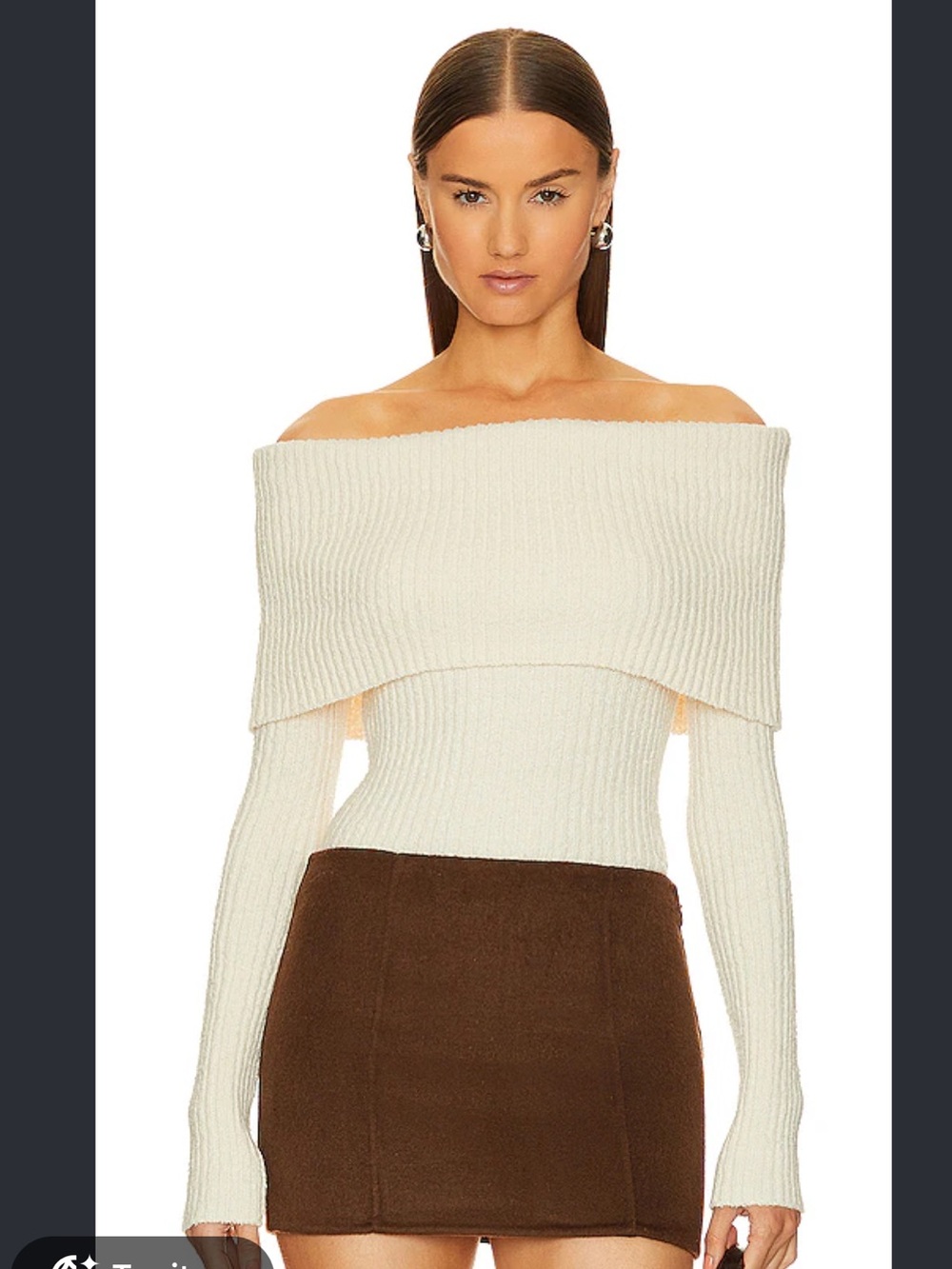 New NWT REVOLVE L'Academie Off-the-Shoulder Ribbed Cream Sweater NAMIR